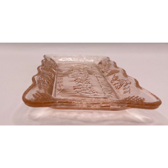 Tiara Indiana Glass Mini Lord's Last Supper Trinket Dish Tray Plate Pink Grapes - Picture 1 of 7